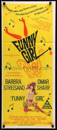7g784 FUNNY GIRL Aust daybill 1969 hand litho of Barbra Streisand, directed by William Wyler!