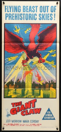 7g789 GIANT CLAW Aust daybill 1957 great art of winged monster from 17,000,000 B.C. destroying city!