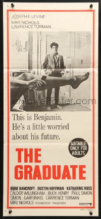 7g796 GRADUATE Aust daybill R1970s classic image of Dustin Hoffman & sexy leg!
