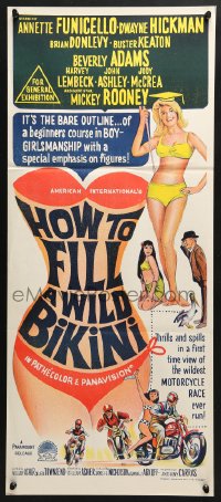 7g818 HOW TO STUFF A WILD BIKINI Aust daybill 1965 Annette Funicello, Buster Keaton, bikini art!