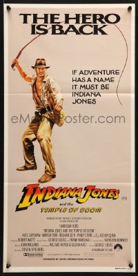 7g829 INDIANA JONES & THE TEMPLE OF DOOM Aust daybill 1984 art of Harrison Ford, the hero is back!