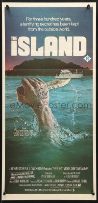 7g830 ISLAND Aust daybill 1980 cool artwork of hand out of water holding knife by Gehm!