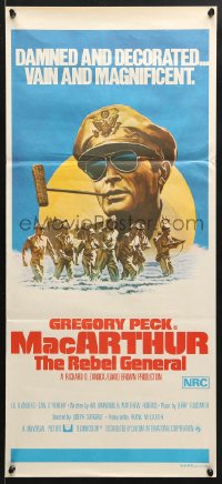 7g854 MacARTHUR Aust daybill 1977 daring, brilliant, stubborn World War II Rebel General Gregory Peck!