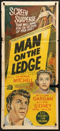 7g859 MAN ON THE LEDGE Aust daybill 1955 Cameron Mitchell, William Gargan, Sylvia Sidney!