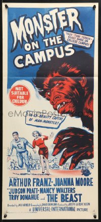 7g869 MONSTER ON THE CAMPUS Aust daybill 1958 different art of beast amok at college!