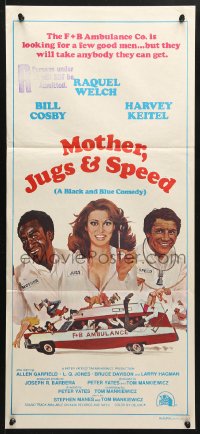 7g871 MOTHER, JUGS & SPEED Aust daybill 1976 art of sexy Raquel Welch, Bill Cosby & Harvey Keitel!