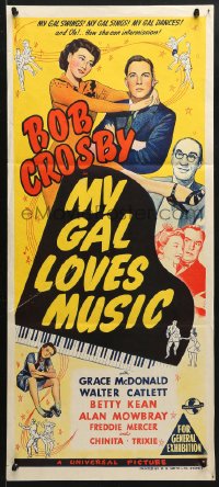 7g872 MY GAL LOVES MUSIC Aust daybill 1944 sexy Grace McDonald sings, swings & dances, Bob Crosby