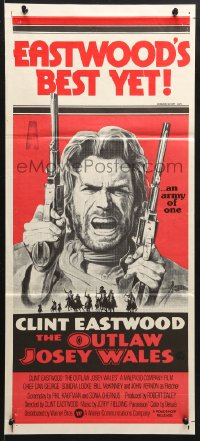 7g881 OUTLAW JOSEY WALES Aust daybill 1976 Clint Eastwood, cool double-fisted artwork!