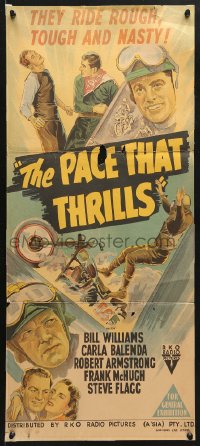 7g882 PACE THAT THRILLS Aust daybill 1952 cool motorcycle racing art, murder on wheels!