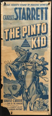 7g888 PINTO KID Aust daybill R1950s cowboy western artwork of Charles Starrett and Louise Currie!