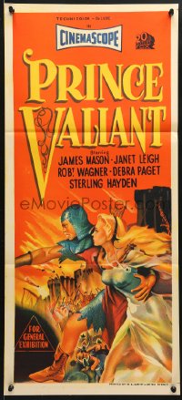 7g895 PRINCE VALIANT Aust daybill 1954 art of Robert Wagner in armor & sexy Janet Leigh!