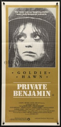 7g897 PRIVATE BENJAMIN Aust daybill 1981 funny image of depressed soldier Goldie Hawn!