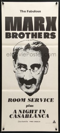 7g912 ROOM SERVICE/NIGHT IN CASABLANCA Aust daybill 1970s great headshot image of Groucho Marx!