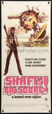 7g920 SHAFT'S BIG SCORE Aust daybill 1972 great art of mean Richard Roundtree with big gun by Solie
