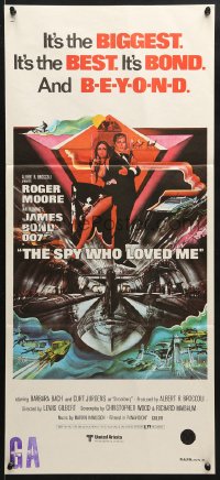 7g931 SPY WHO LOVED ME Aust daybill 1977 art of Roger Moore as James Bond 007 by Bob Peak!