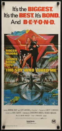 7g932 SPY WHO LOVED ME Aust daybill R1980s great art of Roger Moore as James Bond 007 by Bob Peak!