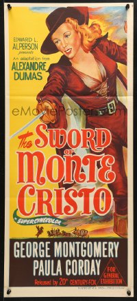 7g944 SWORD OF MONTE CRISTO Aust daybill 1951 George Montgomery in Alexandre Dumas adaptation, sexy art!