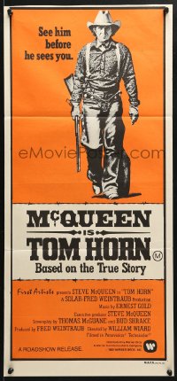 7g953 TOM HORN Aust daybill 1980 see cowboy Steve McQueen in the title role before he sees you!