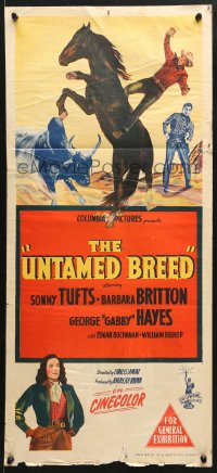 7g962 UNTAMED BREED Aust daybill 1948 Sonny Tufts fighting with men & bull, pretty Barbara Britton!