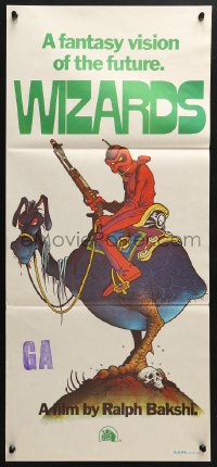 7g978 WIZARDS Aust daybill 1977 Ralph Bakshi directed, cool fantasy art by William Stout!