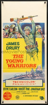 7g982 YOUNG WARRIORS Aust daybill 1966 art of soldier James Drury, star of TV's The Virginian!