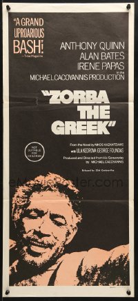 7g984 ZORBA THE GREEK Aust daybill 1965 Anthony Quinn, Irene Papas, Alan Bates, Michael Cacoyannis