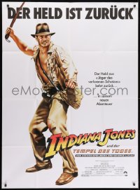 7g367 INDIANA JONES & THE TEMPLE OF DOOM German 36x49 1984 art of Harrison Ford by Mike Vaughan!