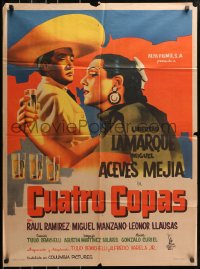 7g241 CUATRO COPAS Mexican poster 1958 Libertad Lamarque, Miguel Aceves Mejia, romantic musical!