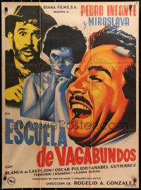7g245 ESCUELA DE VAGABUNDOS Mexican poster 1955 Pedro Infante, Miroslava Stern, wacky art!