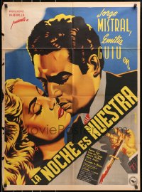 7g250 LA NOCHE ES NUESTRA Mexican poster 1952 romantic artwork by Juan Antonio Vargas Ocampo!