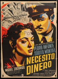 7g253 NECESITO DINERO Mexican poster 1952 Pedro Infante needs money, Josep Renau art!