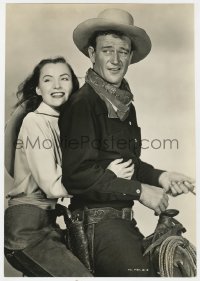 7h388 TALL IN THE SADDLE deluxe 9.5x13.5 still 1944 John Wayne & pretty Ella Raines on horse!