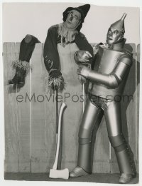 7h416 WIZARD OF OZ deluxe 7.75x10.25 still 1939 Tin Man Haley helping Scarecrow Bolger over fence!