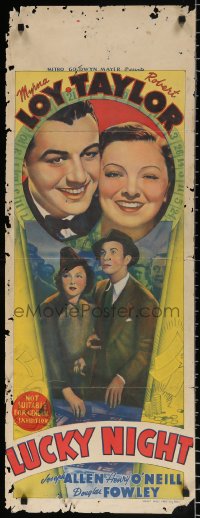 7j058 LUCKY NIGHT long Aust daybill 1939 gamling art of Myrna Loy & Robert Taylor, ultra-rare!