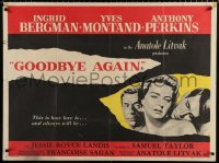 7j498 GOODBYE AGAIN British quad 1961 art of Ingrid Bergman between Yves Montand & Anthony Perkins!