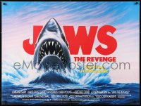 7j508 JAWS: THE REVENGE British quad 1987 great artwork of shark attacking ship, this time it's personal!