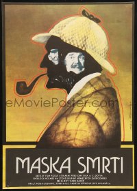 7j127 SHERLOCK HOLMES & THE MASKS OF DEATH Czech 11x16 1984 Peter Cushing, cool Tomanek artwork!