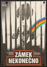 7j132 ZAMEK NEKONECNO Czech 11x16 1983 Michal Hendrych art of man behind bars, rainbow!