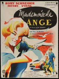 7j270 ANGEL ON EARTH French 23x31 1959 wacky art of Romy Schneider, Jean-Paul Belmondo & Vidal by Hurel