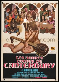 7j314 OTHER CANTERBURY TALES French 20x28 1973 art of sexy naked girl with sitar by Sandro Symeoni!
