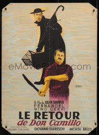 7j316 RETURN OF DON CAMILLO French 22x31 1953 Julien Duvivier, different Leveque art of Fernandel!
