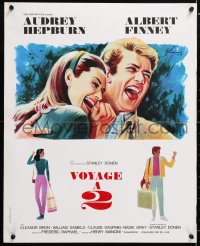 7j368 TWO FOR THE ROAD French 18x22 1967 laughing Audrey Hepburn & Albert Finney by Grinsson!