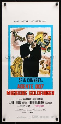 7j778 GOLDFINGER Italian locandina R1980s art of Sean Connery as James Bond + golden Shirley Eaton