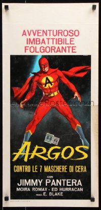 7j814 SANTO EN EL MUSEO DE CERA Italian locandina 1965 wrestler as masked superhero, wacky credits!