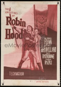 7j009 ADVENTURES OF ROBIN HOOD Middle Eastern poster R1960s Flynn as Robin Hood, De Havilland!