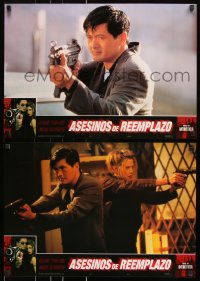 7j466 REPLACEMENT KILLERS group of 3 Spanish 1998 Chow Yun-Fat pointing gun & sexy Mira Sorvino!