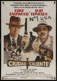 7j387 CITY HEAT Spanish 1985 different art of Clint Eastwood & Burt Reynolds by Julian Pucken!
