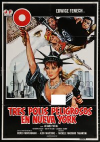 7j428 POLICE WOMAN IN NEW YORK Spanish 1982 different art of sexy Edwige Fenech as Lady Liberty!