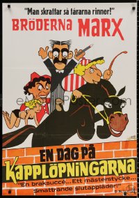 7j091 DAY AT THE RACES Swedish R1970s great wacky art of the Marx Brothers, horse racing!
