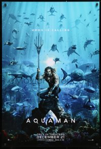7k524 AQUAMAN teaser DS 1sh 2018 DC, Jason Momoa in title role with great white sharks and more!